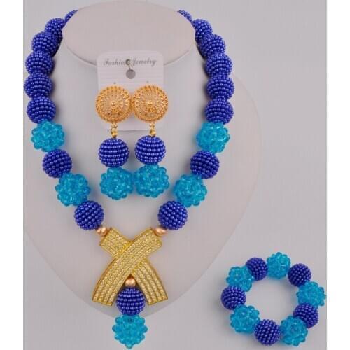 Royal Blue and Lake Blue Fashion African Jewelry Set SP-2-9