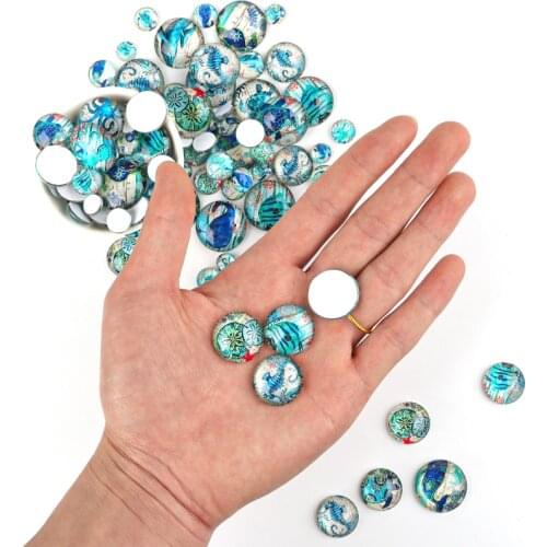 Xinyao 20pcs/lot 10pcs/lot 10mm/12mm/14mm/20mm/25mm Marine Life Sea Life Pattern Glass Round Cabochon for DIY Jewelry Findings