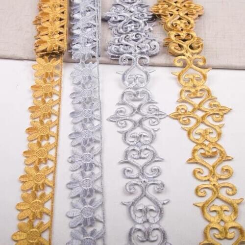 8CM width 4m/lot Costume Embroidery Lace Trim Gold Silver Stage Performance glue on Clothes Diy Applique lace ribbon Fabric CB02