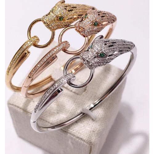 Fashion Leopard Animal Cuff Bangle Paved AAA Zircon Stone Panther Circle Design Bracelet for Women Wedding Party Jewelry