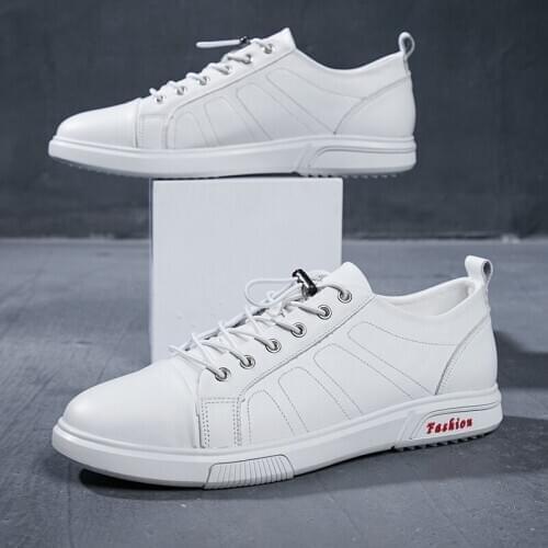 Genuine Leather Shoes Men White Black Sneakers Men Fashion Sneakers Zapatillas Hombre Casual Big Size 38-47