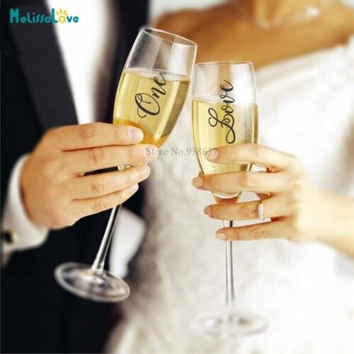 10 pcs/set One Love Wineglass Sticker Party banquet Couples Gift Wedding Champagne Flute Decals Removable Vinyl Stickers BA220