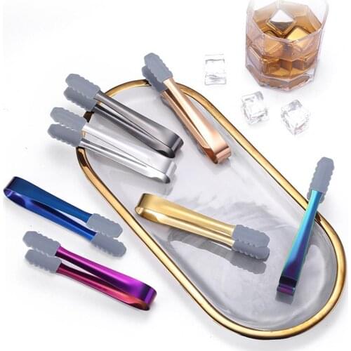 Stainless Steel Ice Cube Sugar Tongs Silicone Anti-slip Food Serving Clip Clamp Ice Cube