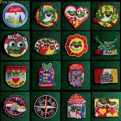 2 Pcs Oeteldonk Full Applique Embroidered Frog Carnival For Netherland For Clothing Cartoon Patches Iron On Clothes Badges