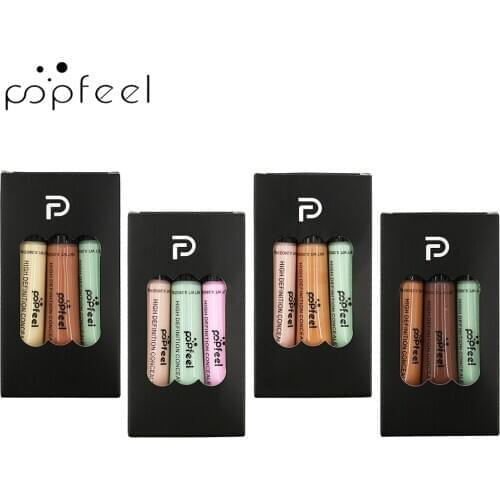 POPFEEL 3 Pcs Facial Primer Concealer Full Cover Pore Acne Waterproof Face Make Up Long Lasting Base Makeup Foundation Concealer