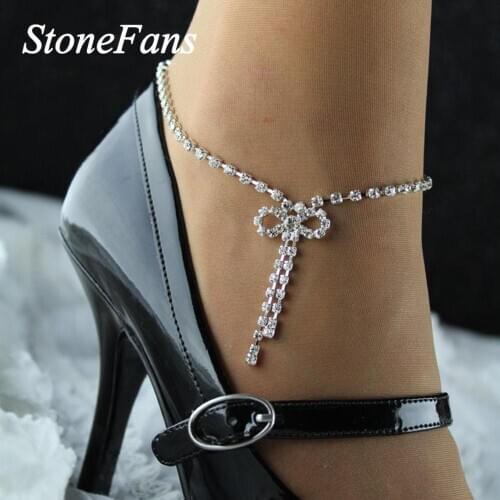 Stonefans Boho Simple Butterfly Tie Bow Foot Chain Initial Rhinestone Anklet Beach Barefoot Foot Jewelry Accessories for Women