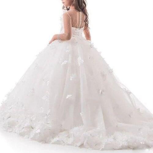 Luxurious Flower Girls Dresses for Wedding Lace Applique Girls Pageant Dresses Jewel Neck Straps Formal Party Birthday Gown