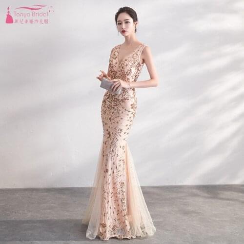 Mermaid Champagne Bridesmaid Dresses Long V Neck Floor Length Black Blue Pink Wedding Guest Dress Elegant Dress Women JQ23
