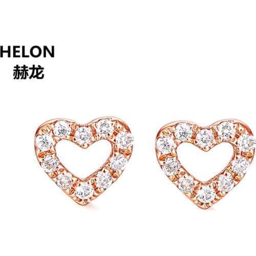 Solid 14k Rose Gold Natural Daimonds Stud Earrings Women Trendy Earrings Engagement Wedding Anniversary Fine Jewelry