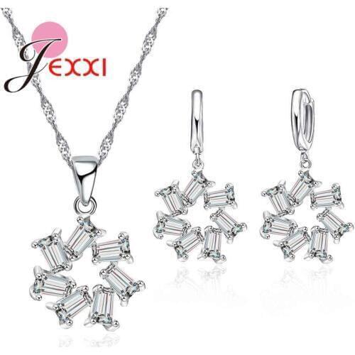 Irregular Design Clear CZ Zircon Earrings And Necklace Jewelry Sets For Party Bijoux Fashion Women Silver Jewellery