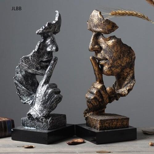 Nordic Silence Is Gold Statue Abstract Sculpture Resin Modern Art Figurine Home Office Wedding Desktop Decoration Birthday Gift