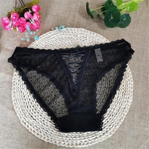 Black Briefs womens cotton crotch simple mid-waist lace nylon seamless breathable sexy soft package buttock student briefs