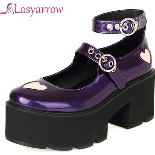 Lasyarrow Women Platform Lolita Shoes Mary Jane Shoes Spring Autumn Ladies Girls Woman High Heels Thick Bottom Buckle Shoes