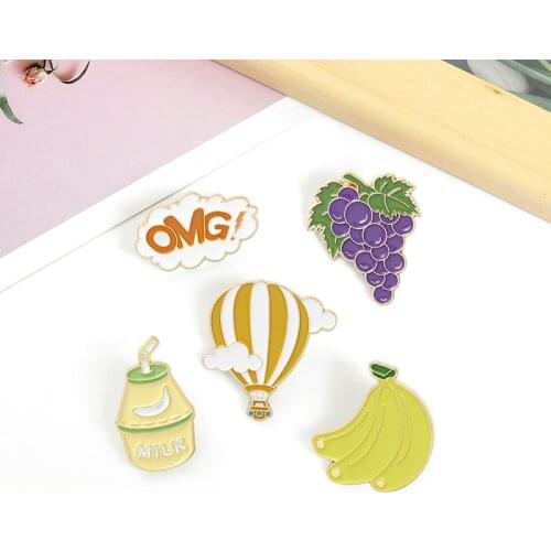 Creative Hot Air Balloon Brooch Creative Banana Brooch Creative Grape Brooch Personalized OMG Letter Enamel Pins Backpack Badge