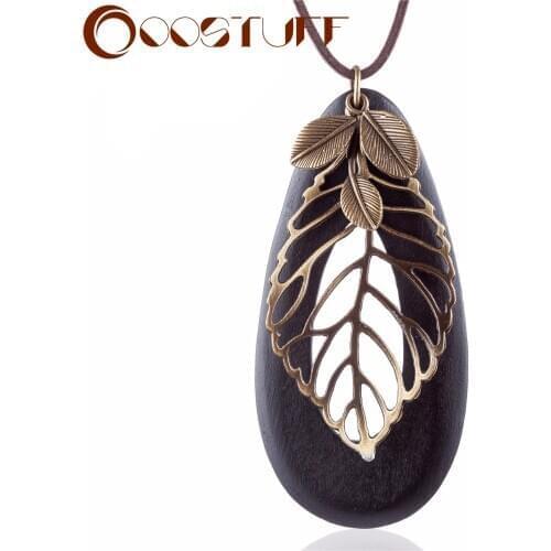 Vintage Leaf Woman Statement necklaces & pendants Long Necklace Wood Jewelry collier collares mujer Necklace Women Gargantilha