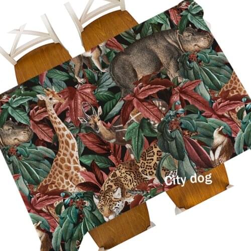 Waterproof Tablecloth Green tropical plant leaves animal flamingo kangaroo giraffe hippo leopard Dining Table cloth Mat Cover