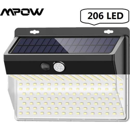 Bright 206 LED Solar Garden Light with 3 Intelligent Lighting Modes IP65 Waterproof Mpow Solar Motion Sensor Wall Lights Xmas