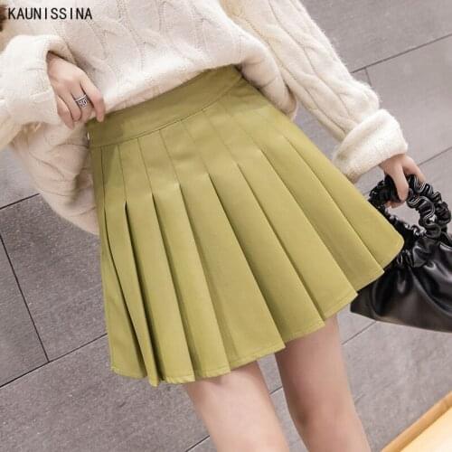 PU Leather Skirt Autumn Winter Student Girls A-Line Pleated Skirts High Waist Mini Skirts Korean Style Fashion Short Skirts