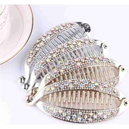 1pc Rhinestone Crystal Fish Clip Banana Clip Plating Hair Clip Women Hairpin Headwear Accessories Banana Barrettes Hair Claw