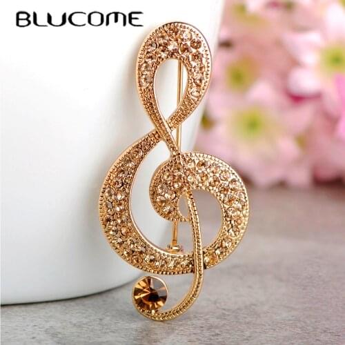 Blucome Stylish Large Music Note Vintage Jewelry Antique Rhinestone Brooch In Lots Broche Coroa Lady Pin Special Present