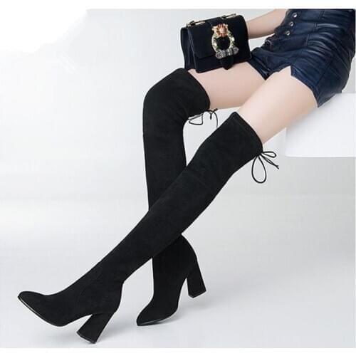 Off-Bound Women Stretch Suede Boots Winter Over the Knee High Heels Female All-Matching Thick Heel Knight Long Boots Party Shoes