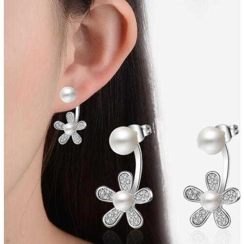 KOFSAC New Fashion Pure Silver 925 Stud Earrings For Women Party Exquisite Full Inlay CZ Cute Daisy Pearl Earring Jewelry Gifts