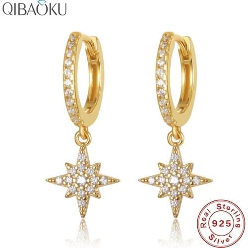 S925 Sterling SIlver Earrings Mini Shiny Star Hoop Earrings For Women Cute Gold Circle Earrings Fine Jewelri