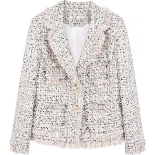 2020 New Fashion Fringe Tassel Tweed Jacket Women Elegant Runway Wool Blazer Pockets Designer Autumn Winter Woolen Coat Outwear