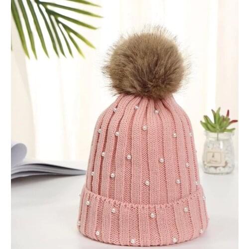 Kintted Pompon Winter Caps lovely Pompon Beanies Winter Caps Adult Warm Fur sequins Knit Beanie Student Hat Fleece Crochet Caps