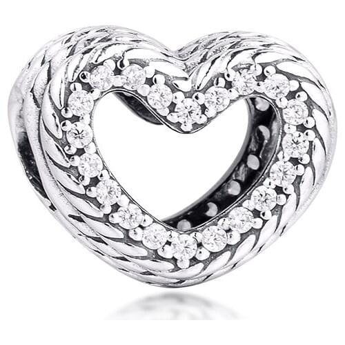 Snake Chain Pattern Open Heart Charm 2020 Fashion Female Hot Sale Charm Silver 925 Beads for Women Bracelets Jewellry Making