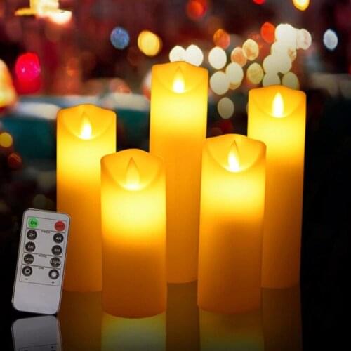 1 Set of 5PCs Simulated Candle Flameless LED Candle With Remote Control Wax Candle For Christmas New Year Wedding Decoration