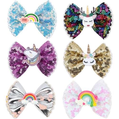 3" Chunky Glittery Hair Clip For Kids Hair Accessories Cute Unicorn Rainbow Sequins Girls Hairpin Childrens akcesoria do wlosow