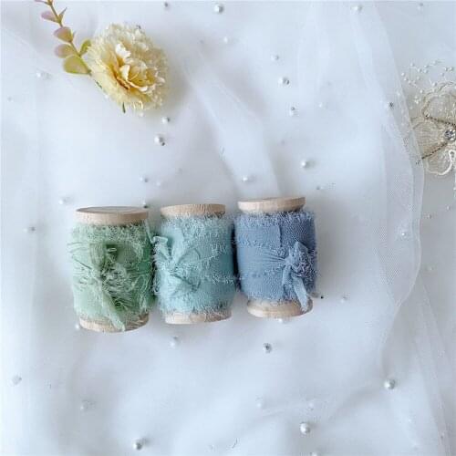 3rolls/set roll ins style Handmade Chiffon Frayed Edged Silk ribbon wedding bouquet streamers photography styling, gift wrapping