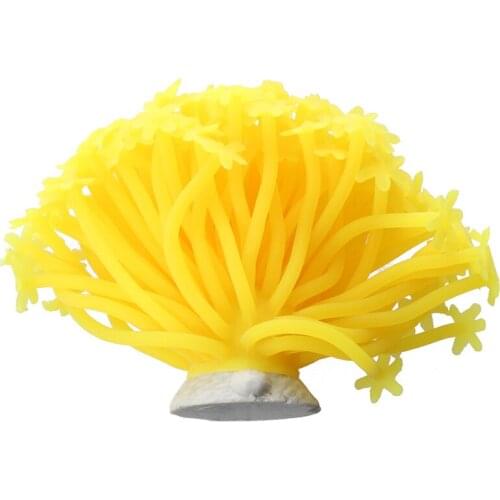 Aquarium Fish Tank Silicone Artificial Sea Plant Anemone Ornament Yellow