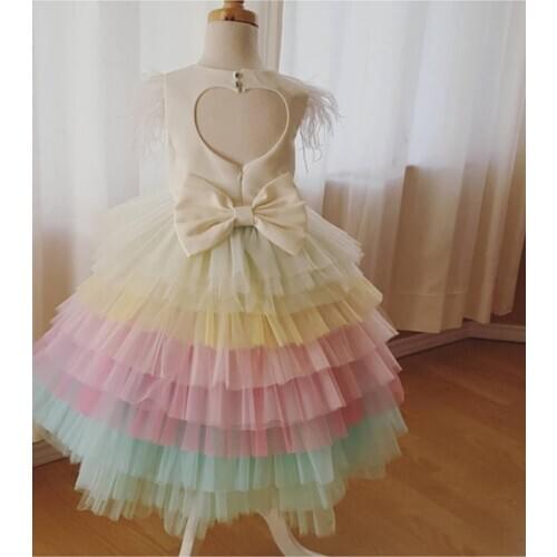 Infant Girl Clothes Multilayer Puffy Tulle Flower Girl Dress Keyhole Back Baby Girls Party Princess Birthday Outfits for Girls