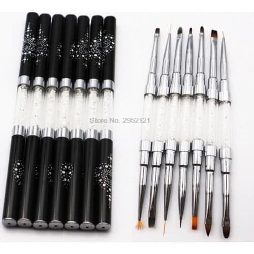 By dhl or ems 100pcs 2-way Nail Art Acrylic Liner Pen Nail Drawing Brush Crystal Handle Carving Brush Tools