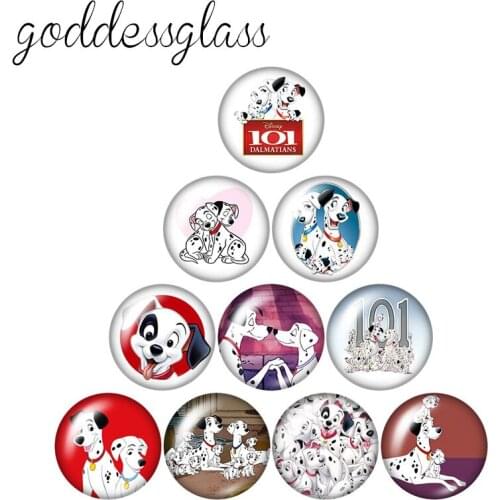 Disney 101 Dalmatians Cute dogs family 10pcs 12mm/18mm/20mm/25mm Round photo glass cabochon flat back Necklace Making findings