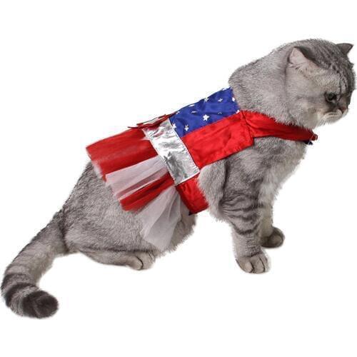 American Style Red Blue Stripe Star Pet Cat Dog Costume Cosplay Perform Cloth Cloak Birthday Party Gift Pet Supplies