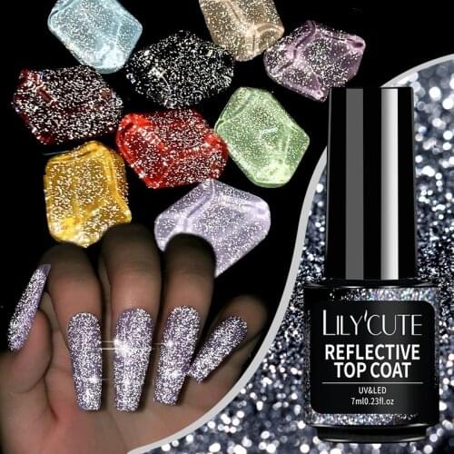 Lilycute 7ml Reflective Glitter Nail Gel Polish Effect Sparkling Soak Off Gel Semi Permanent For Manicure Nail Art UV Nail Gel
