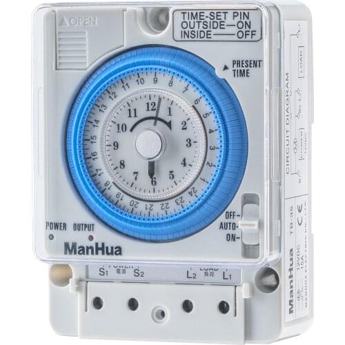ManHua 24H 12VDC 15A Din Rail Timer Switch TB35 Analog Time Control Switch Mechanical Time Controller