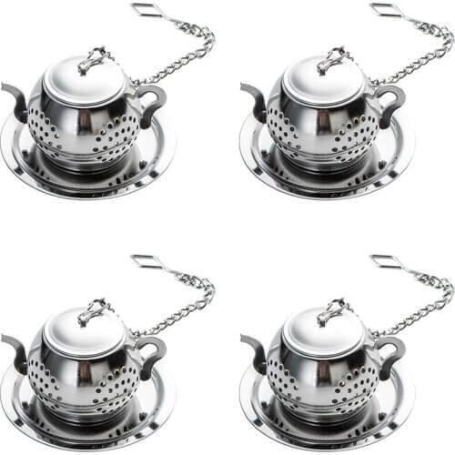 4Pcs Mini Teapot Shape Tea Infuser Cute Stainless Steel Tea Strainer Set Reusable Tea Bag Metal Mesh Filter Brew Tea Accessories