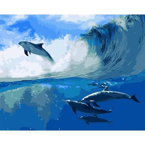 DIY Painting By Numbers Animal dolphin scenery Drawing On Canvas HandPainted Painting Art Gift DIY Home Decoration