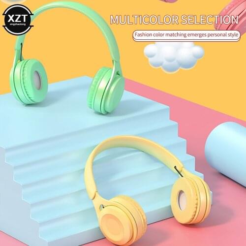 Bluetooth Wireless Headphones Macaron Headset Sports Earphones For PC Game Phone Music With Charging Headphone Cable Girl Gift