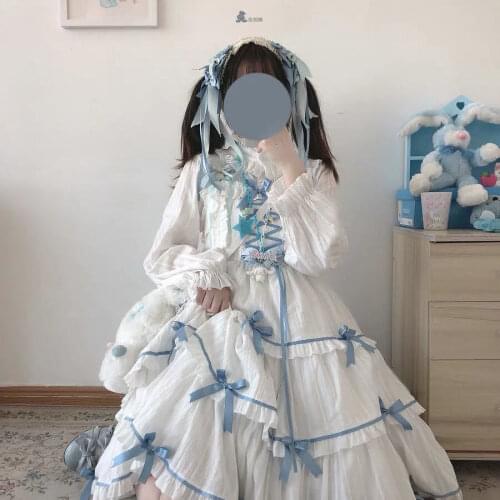 Lolita Dress Victorian Vintage Ribbon Bowknot Retro Cake Sweet Cotton Princess Tea Party Sweet Lolita Dress Jsk Loli Cos