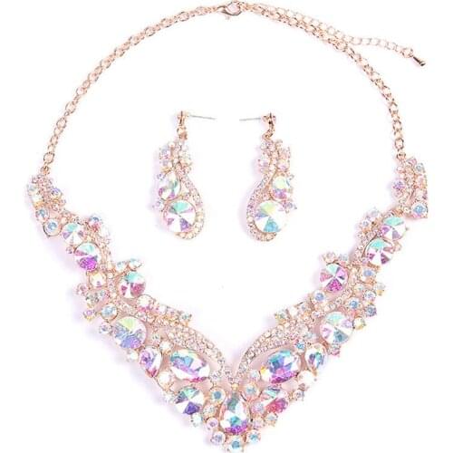 Luxury Crystal Statement Bib Necklace Big Drop Earrings Bridal Wedding Costume Jewelry SetS Accessories for Bride Women Gifts