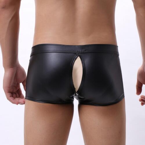Sexy Underwear Men Open Crotch Boxer Low Waisted Imitation Leather Gay Underwear Erotic Sexy Male Panties Cueca Masculina 2020