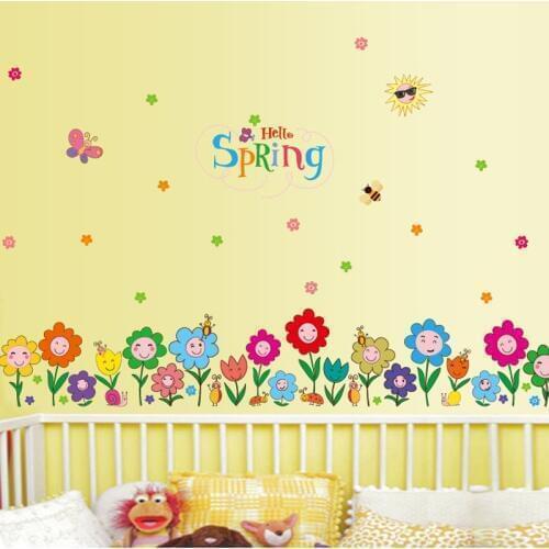Removable Baseboard Spring flowers waterproof Vinyl Wall Stickers home Decor kids Skirting Living room Bedroom Mural Art Decals