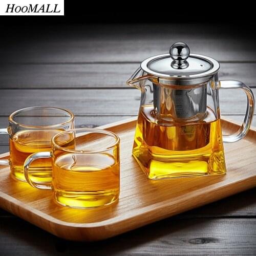 350/550/750/950ML Borosilicate Glass Teapot Heat Resistant Square Glass Teapot Tea Infuser Filter Milk Oolong Flower Tea Pots