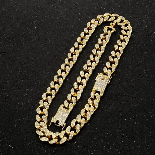 20mm Heavy Hip Hop Iced Out Miami Cuban Link Chain for Mens Bling Full Crystal Rhinestone Gold Silver Color Necklace Bracelets