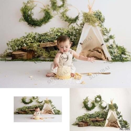 Spring Easter Safari Cake Smash Photography Backdrops Tent Green Leaves Decor Child Birthday Photocall Background Photo Studio